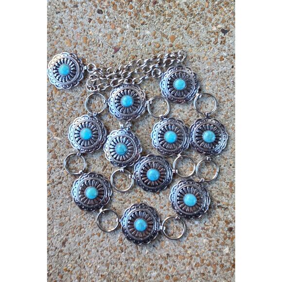 Cowgirl Concho Belt • Silver Medallions & Turquoise Accent • Rodeo / Festival main image 6
